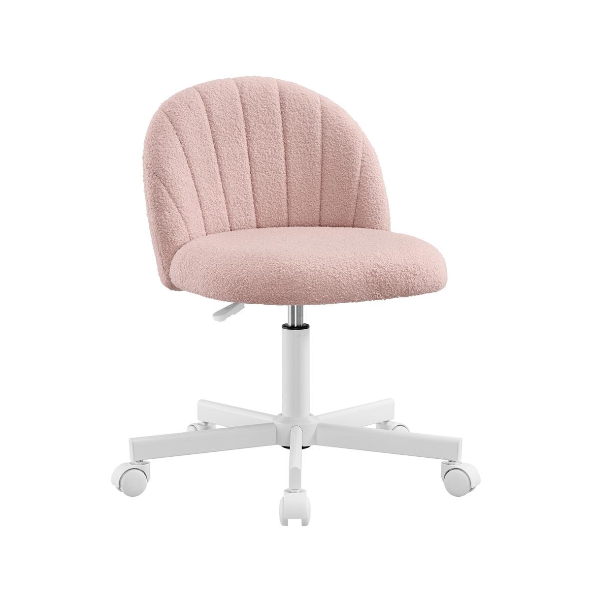 SongmicsHome Armless Desk Chair Teddy Fleece Adjustable Height Swivel Vanity Chair - Pink