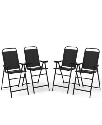  Set of 4 Folding Patio Bar Stools with Metal Frame and Wide Backrest Chair