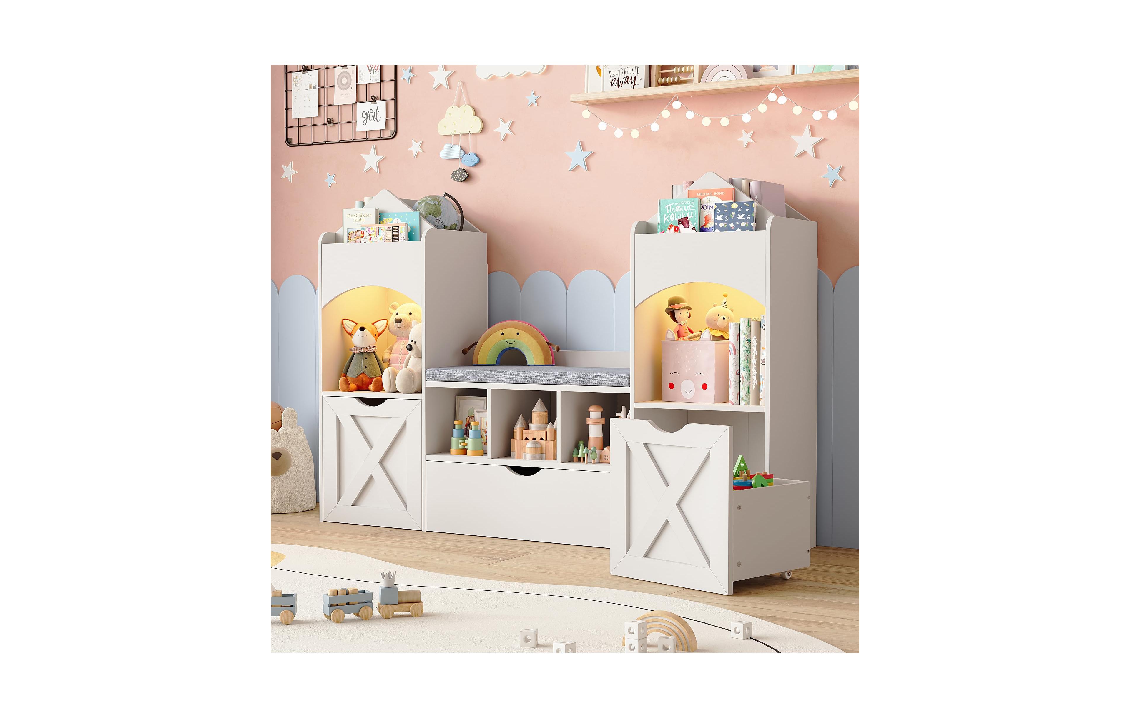 Vabches 54.3" W Castle-Shaped Kids Bookshelf with Reading Nook