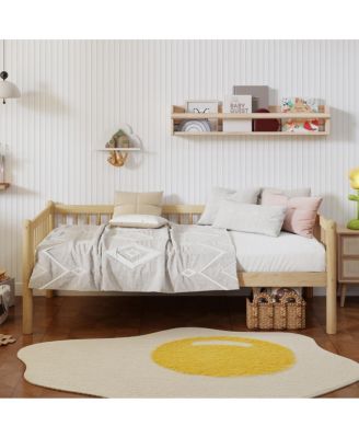 Twin Size Pine Wood Daybed, 2-in-1 Sofa Bed with 3-Side Guardrails, 10 Support Slats, Underbed Storage, for Bedroom Guest Room Living Room