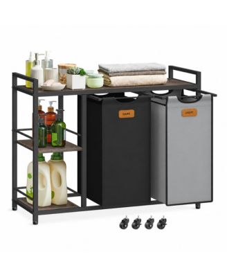 34.3 in Rolling Laundry Hamper with 2 Compartments and Shelves