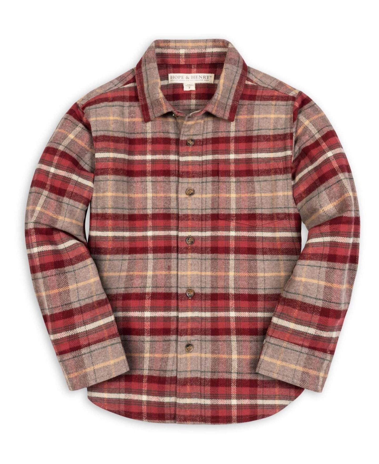 Рубашка Hope & Henry Long-Sleeve Cotton Plaid Flannel для мальчиков-малышей, цвет: Серо-коричневый клетчатый — фото 1