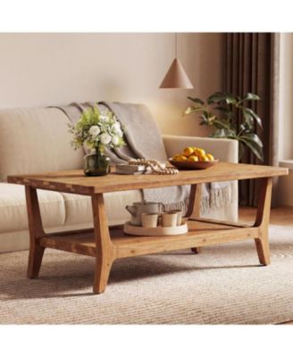 2-Tier Solid Wood Coffee Table, 47-Inch Center Table
