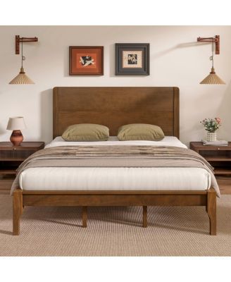 King Size Pinewood Platform Bed with Tall Headboard and Footboard