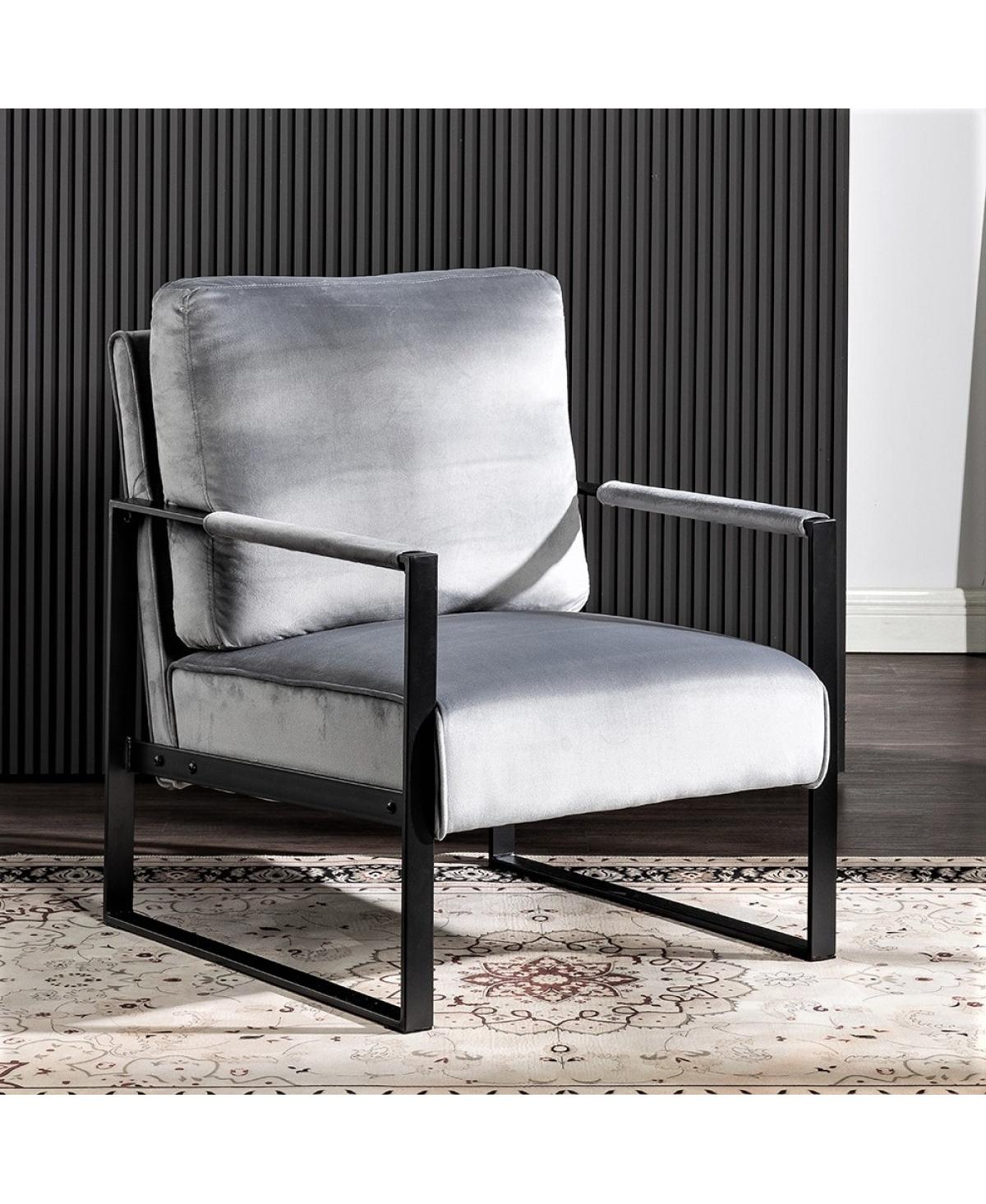 Streamdale Furniture Mid Century Modern Velvet Accent Chair with Metal Frame - Grey