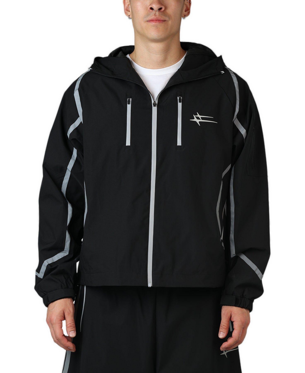 Loiter Men's Hybrid Tek Hooded Regular-Fit Windbreaker Jacket - Black