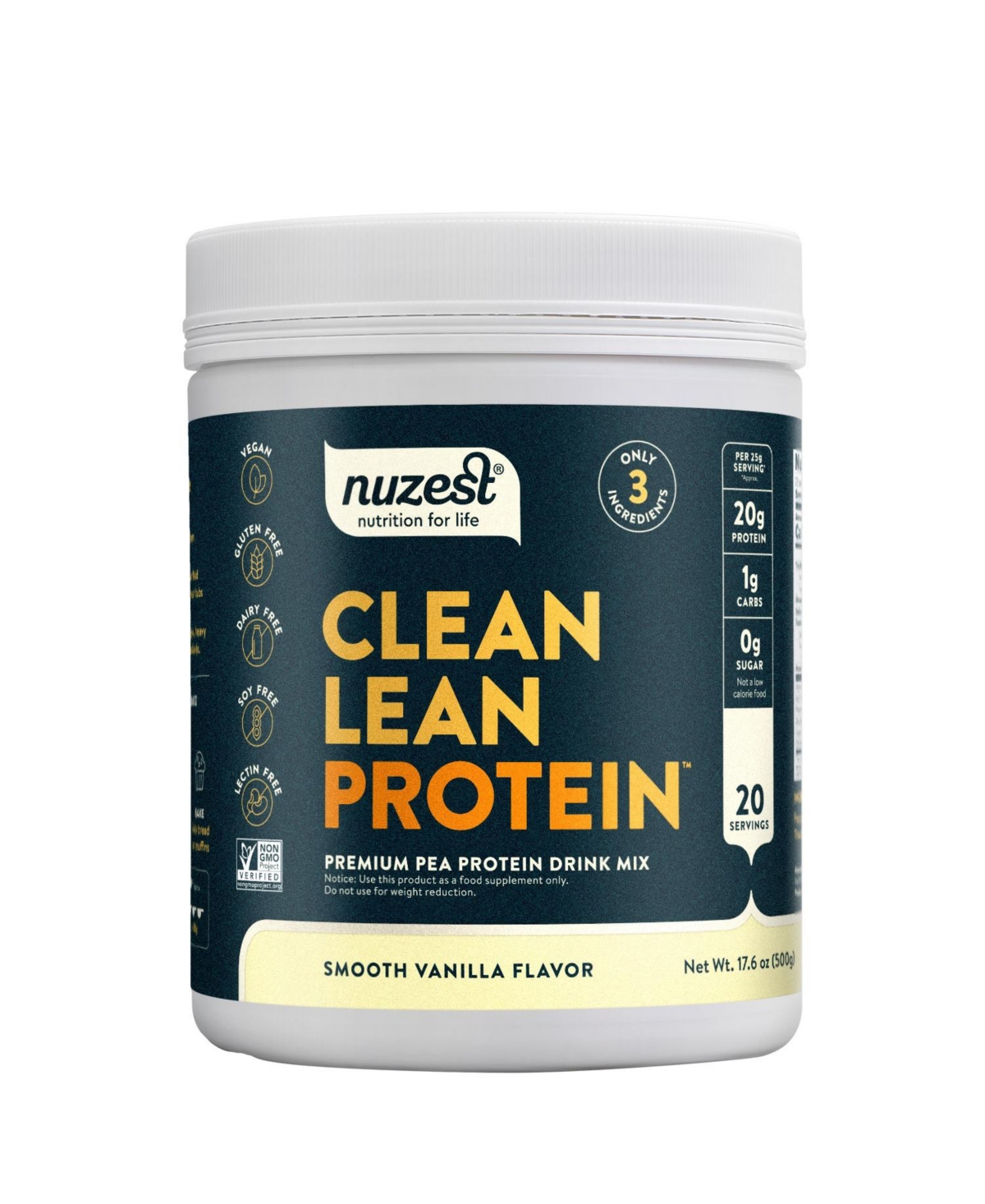 Nuzest Clean Lean Protein Pea Protein Powder, Smooth Vanilla, 20 Servings with 20g Protein, 1.1lb