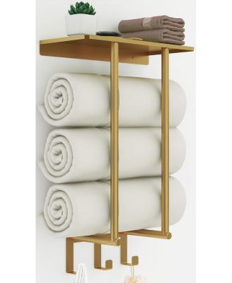 Bathroom Hardware Roll Towel Rack Wall Mount Hooks Square Tube