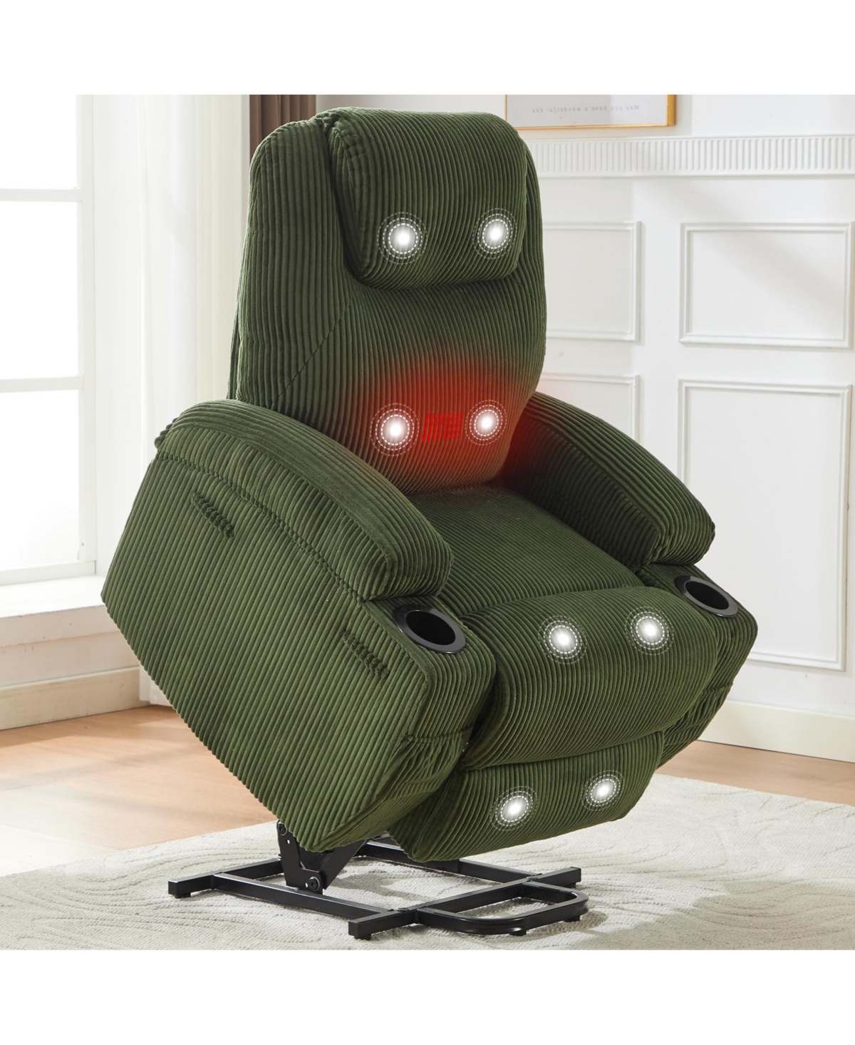 homfan Power Lift Recliner Chair For Adults, Electric Reclining Sofa With Massage and Heat, Dual Cup Holders, Side Pockets, Lounge Living Room