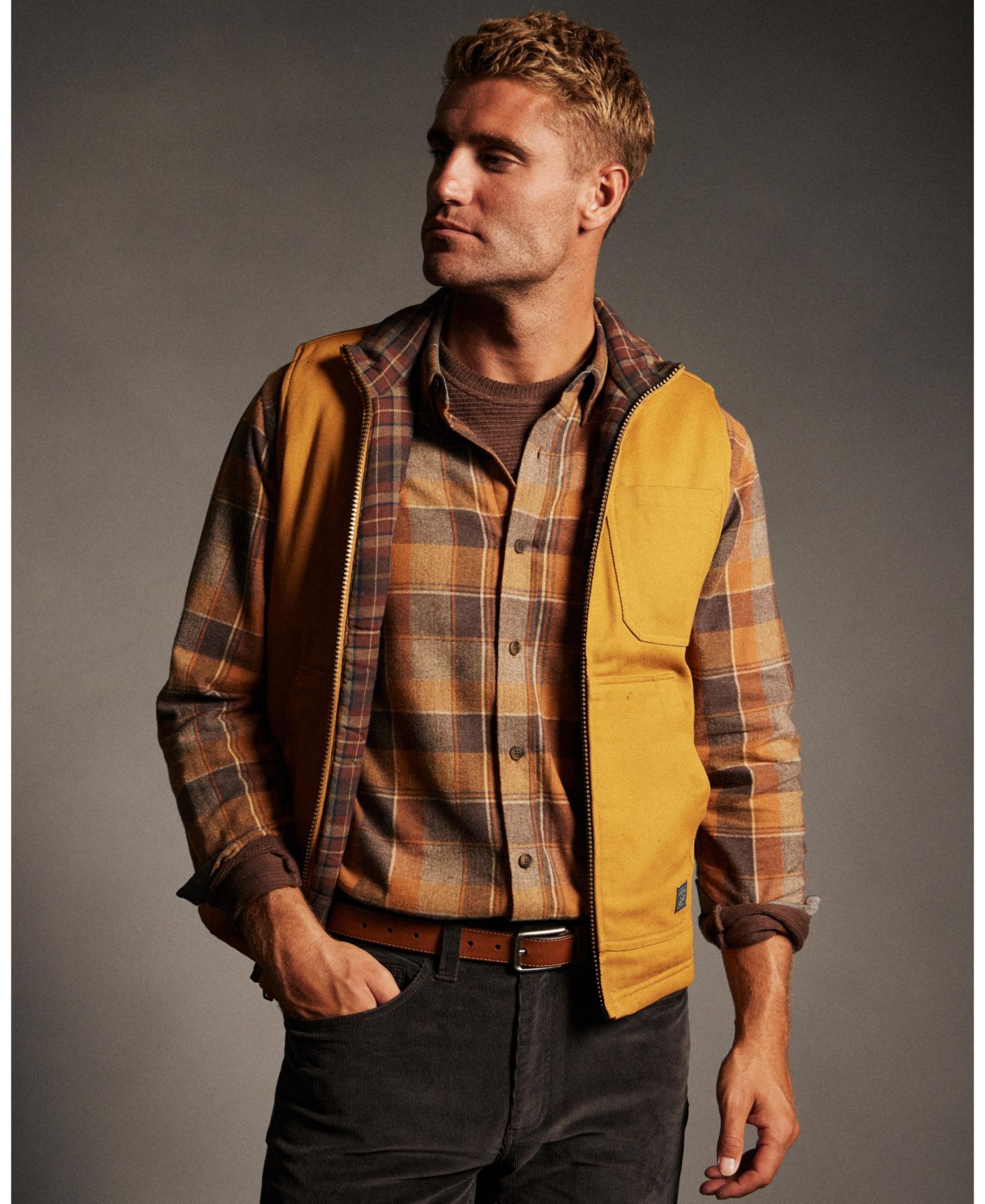 Мужской жилет Weatherproof Vintage Plaid Flannel Canvas Vest, цвет: Золотой — фото 7