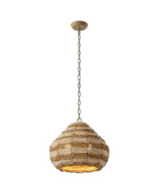 Boho Wood Beaded 2-Light Adjustable Pendant Light for Dining Room and Kitchen Island