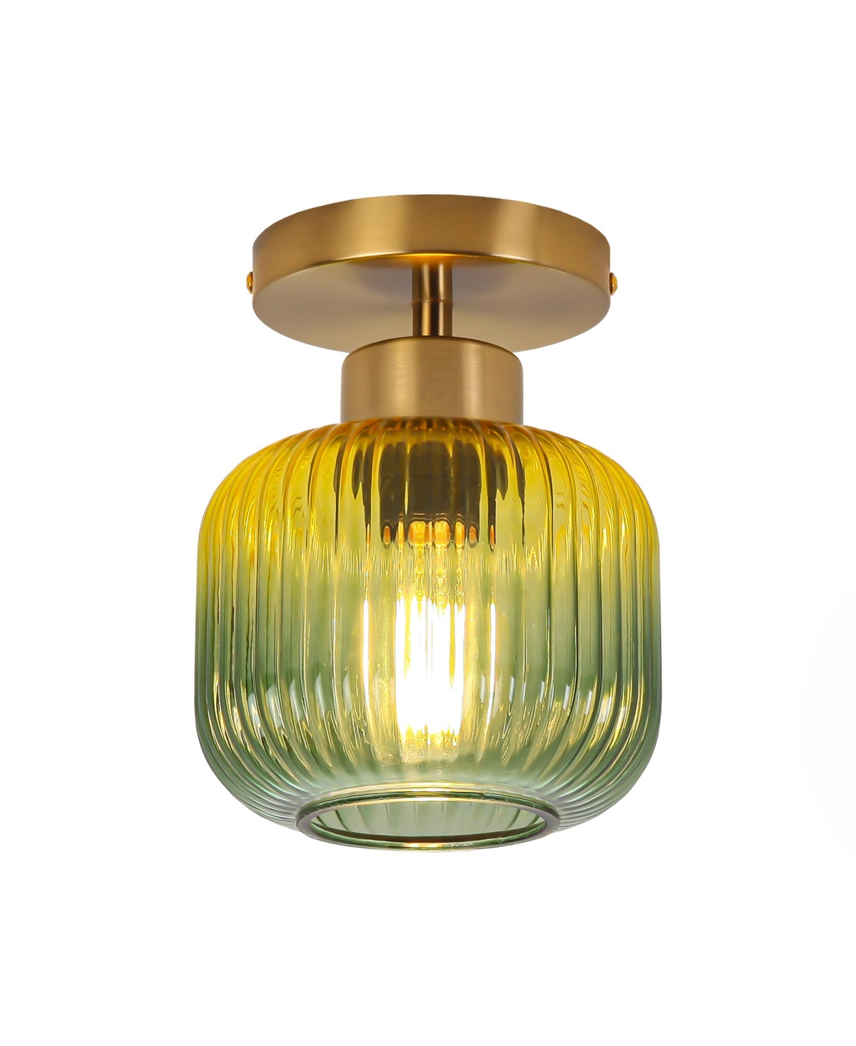 Parrot Uncle 6 inch Wide Mid-Century Modern Semi Flush Mount Ceiling Light with Green Ribbed Glass - Gold