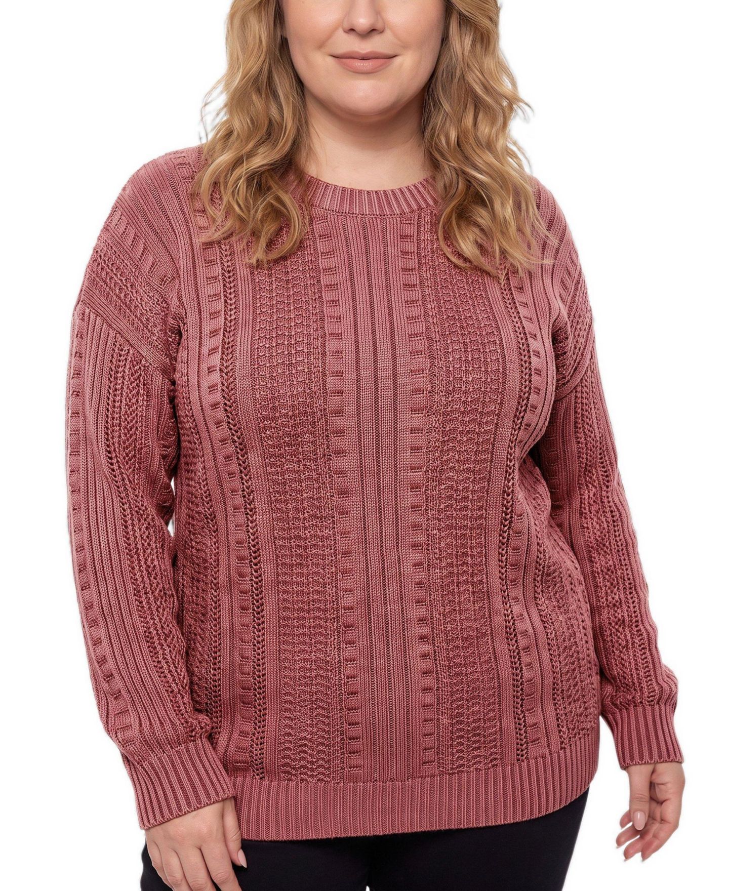 Женский свитер Torrid Plus Size Cropped Cable-Knit Pullover, цвет: Тёмно-бордовый — фото 1