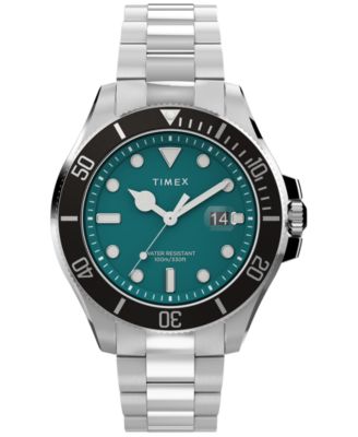Men's Quartz Green Dial Harborside Coast Sport Silver-Tone Stainless Steel Watch 43mm