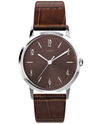 Men's Mechanical Marlin Brown Leather Strap Watch 34mm