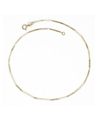 Solid 10K Gold 10 Inch 1.3mm Thin Flat Mariner Link Anklet