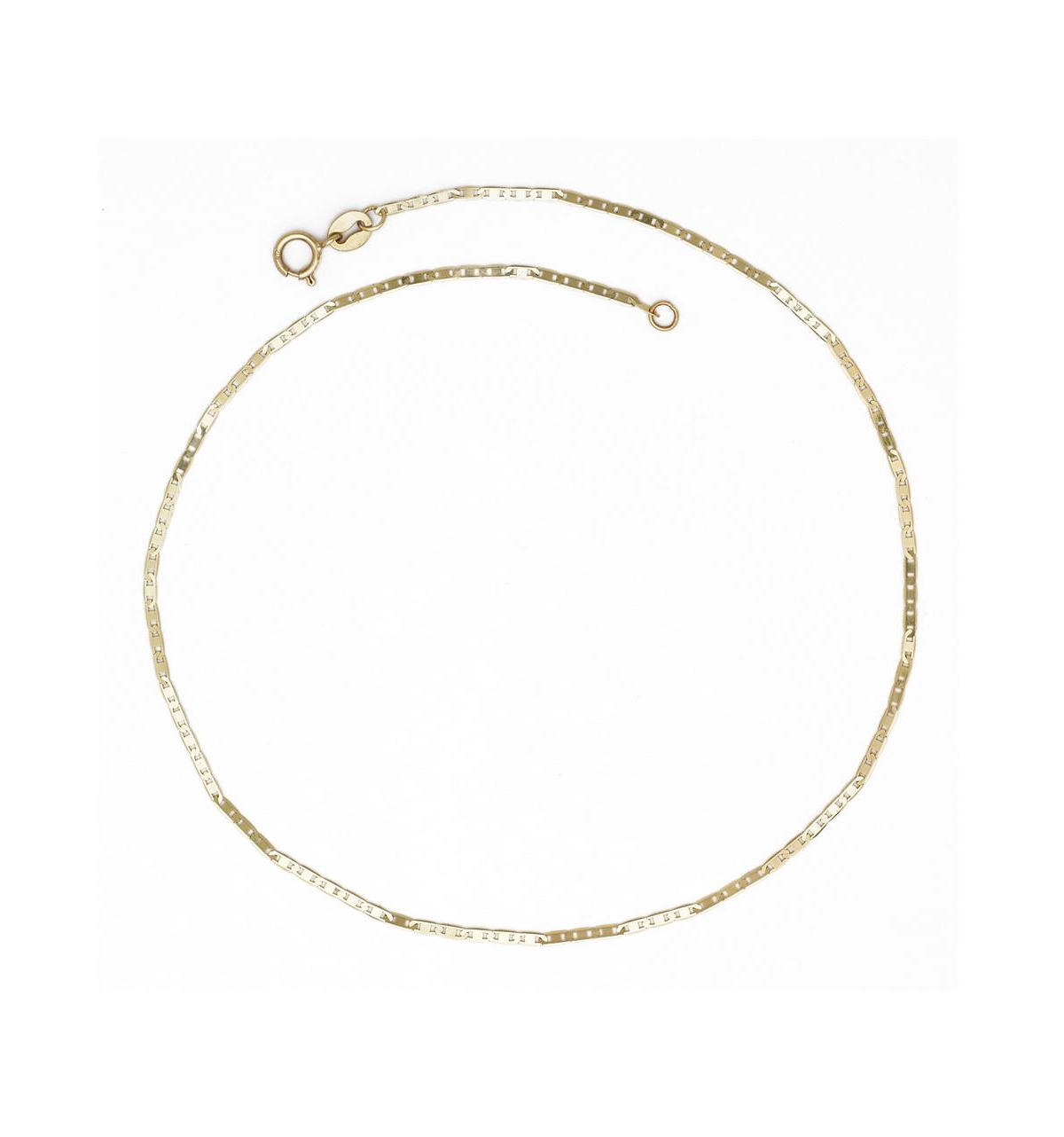 Curata Jewelry Solid 10K Gold 10 Inch 1.3mm Thin Flat Mariner Link Anklet