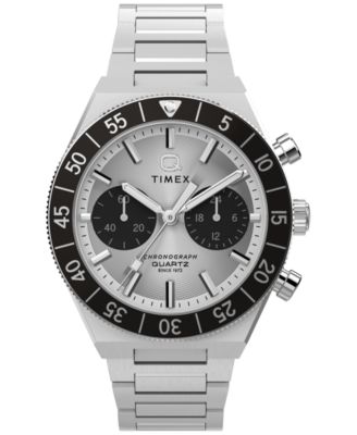 Men's Quartz Q Timex Continental Chronograph Silver-Tone Stainless Steel Bracelet Watch 40mm