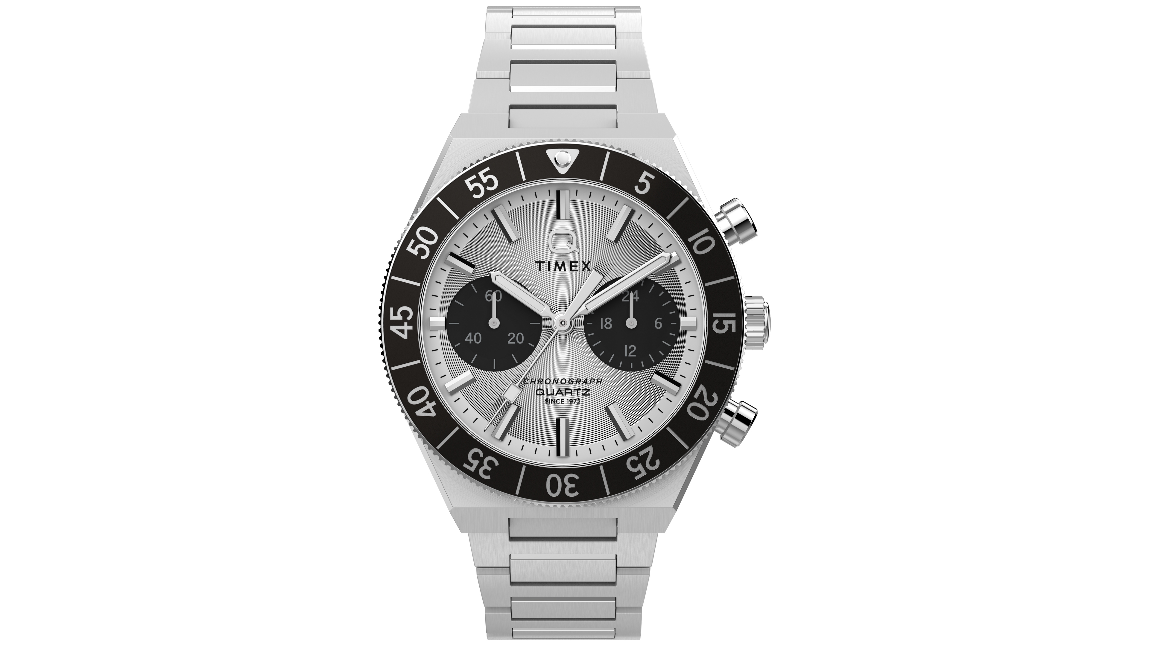 Timex Men's Quartz Q Timex Continental Chronograph Silver-Tone Stainless Steel Bracelet Watch 40mm