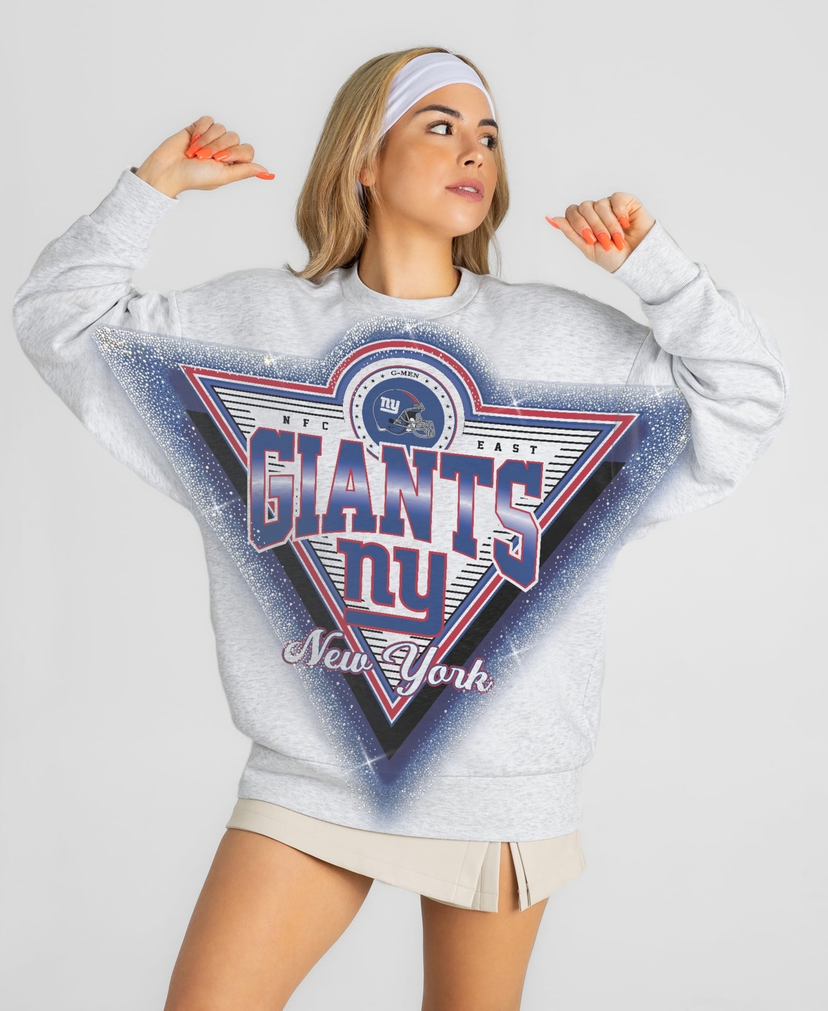 Gameday Couture Women's Heather Gray New York Giants Chasing Victory Rhinestone Spray Oversized Fleece Sweatshirt