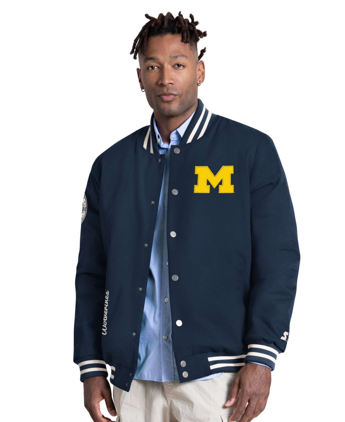 Starter Men's Navy Michigan Wolverines Spectator Varsity Full Snap Jacket - Navy