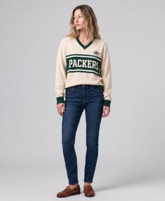 Women's Cream/Green Bay Packers Retro Roots V-Neck Sweater