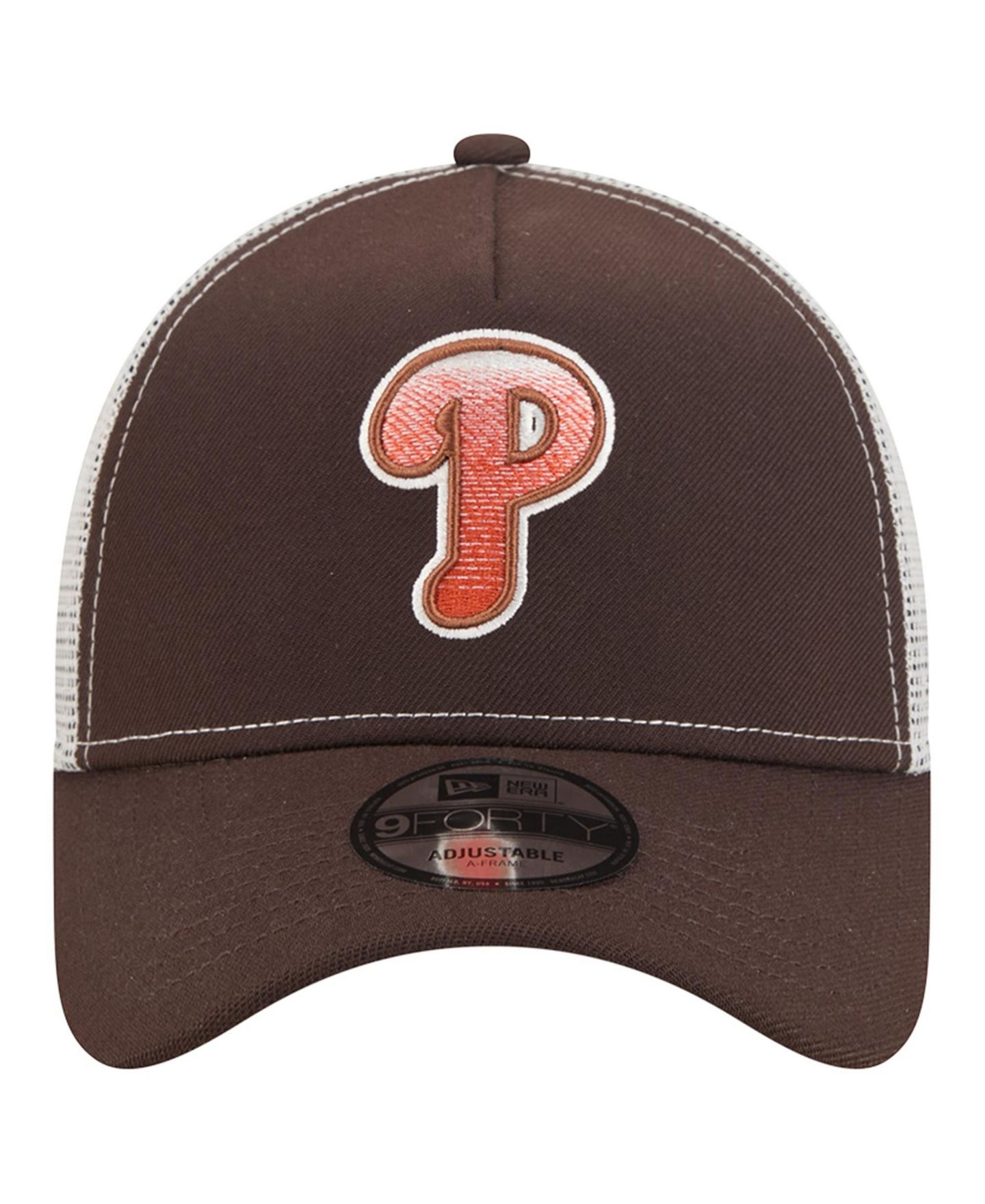 Мужская кепка New Era Brown Philadelphia Phillies Pumpkin Spice 9FORTY A-Frame Adjustable Trucker Hat — фото 3