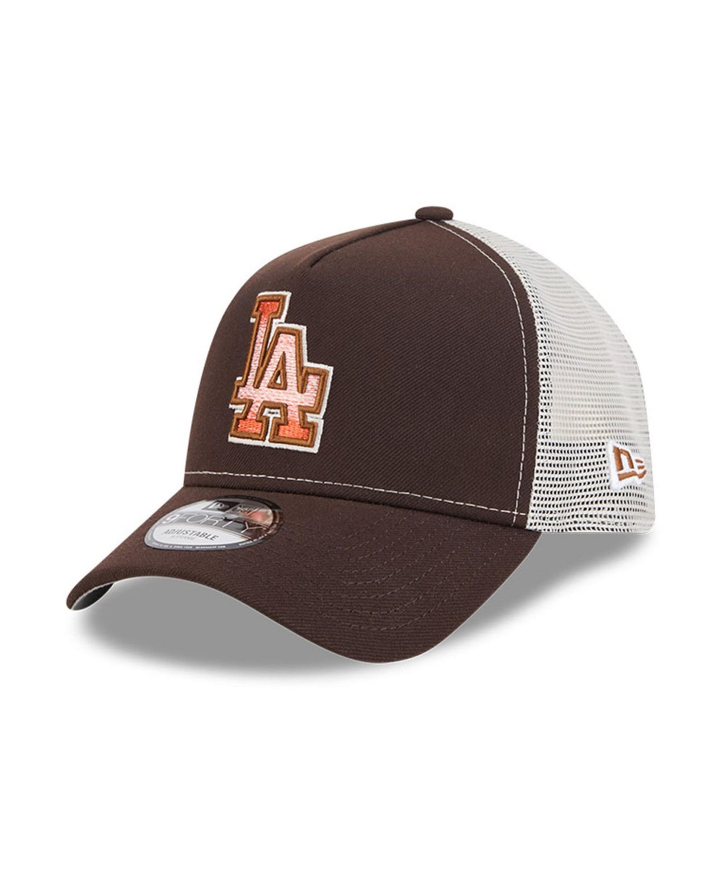 Мужская кепка New Era Brown Los Angeles Dodgers Pumpkin Spice 9FORTY A-Frame Adjustable Trucker Hat — фото 4