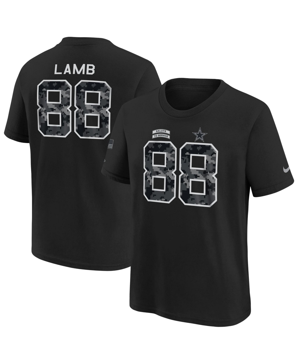 Nike Big Boys' and Girls' CeeDee Lamb Black Dallas Cowboys 2026 Salute to Service Name Number T-Shirt - Black