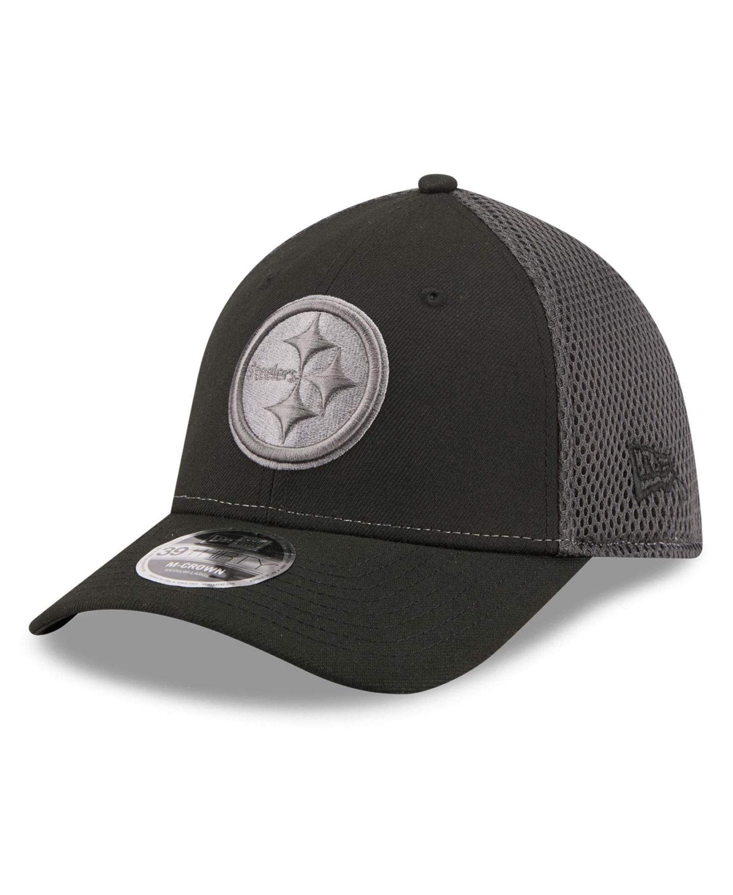 Мужской головной убор New Era Black Pittsburgh Steelers Neo Mesh 39THIRTY M-Crown Stretch Hat — фото 1
