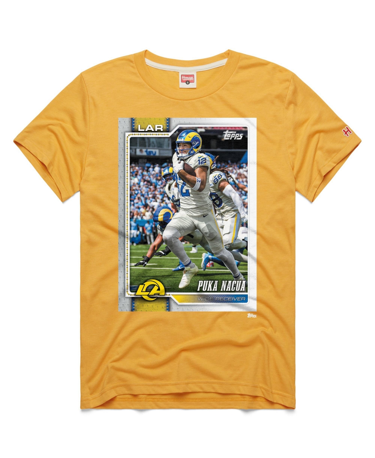 Homage Men's and Women's Puka Nacua Gold Los Angeles Rams Nfl Topps Trading Card Tri-Blend T-Shirt - Gold