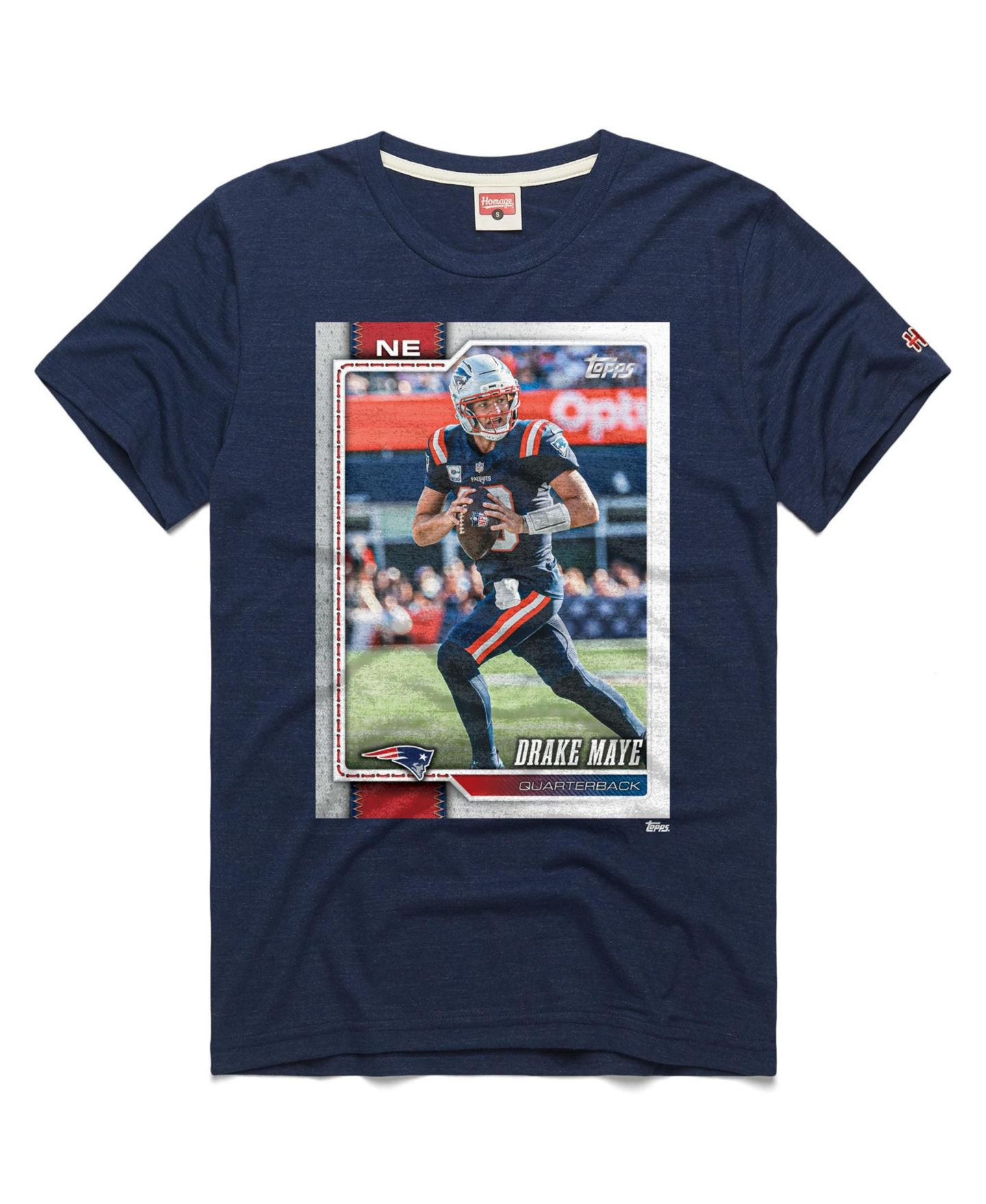 Футболка Homage Drake Maye Navy New England Patriots NFL Topps Trading Card Tri-Blend — фото 1