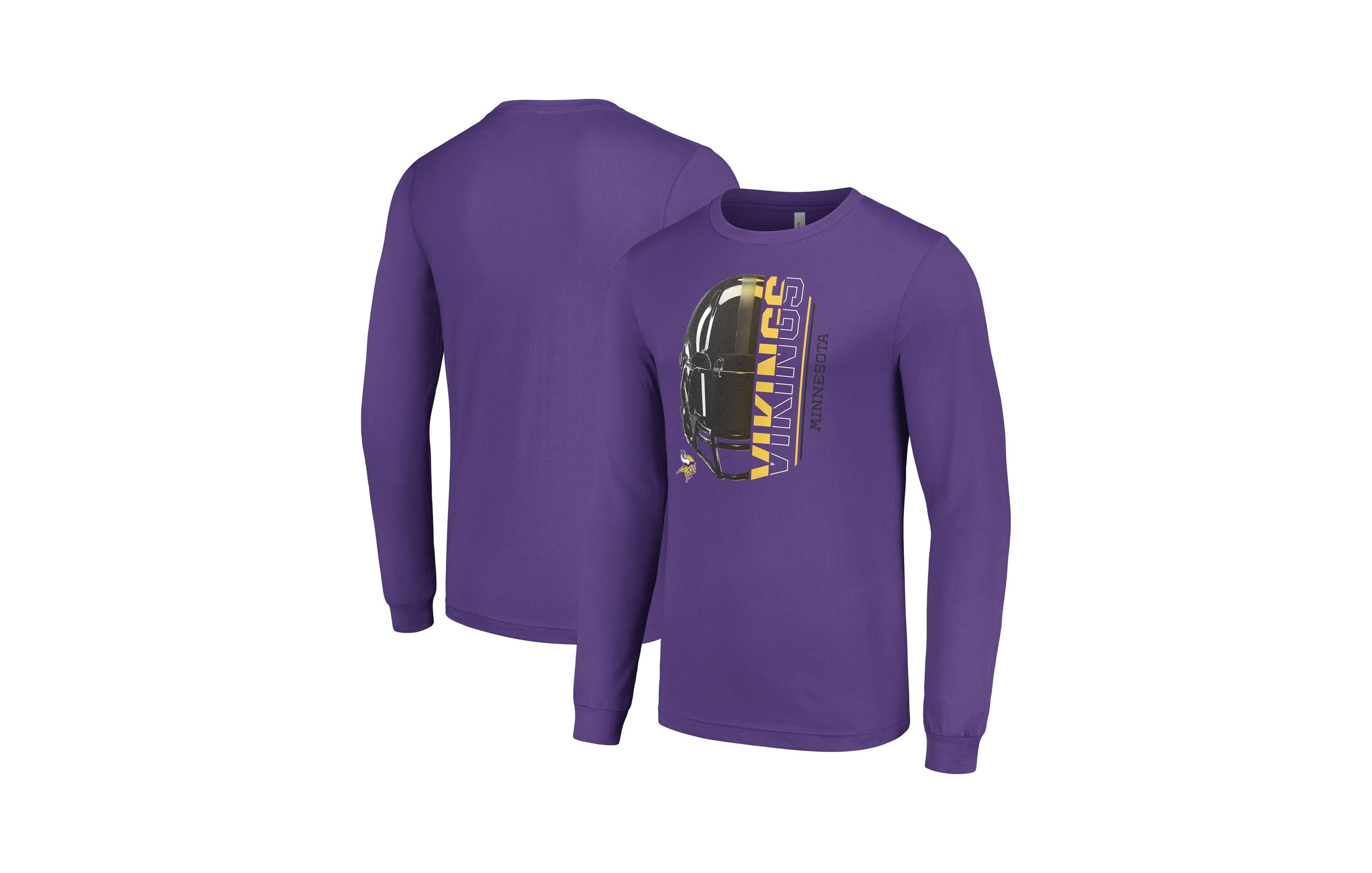 Starter Men's Purple Minnesota Vikings Half Helmet Logo Long-Sleeves T-Shirt