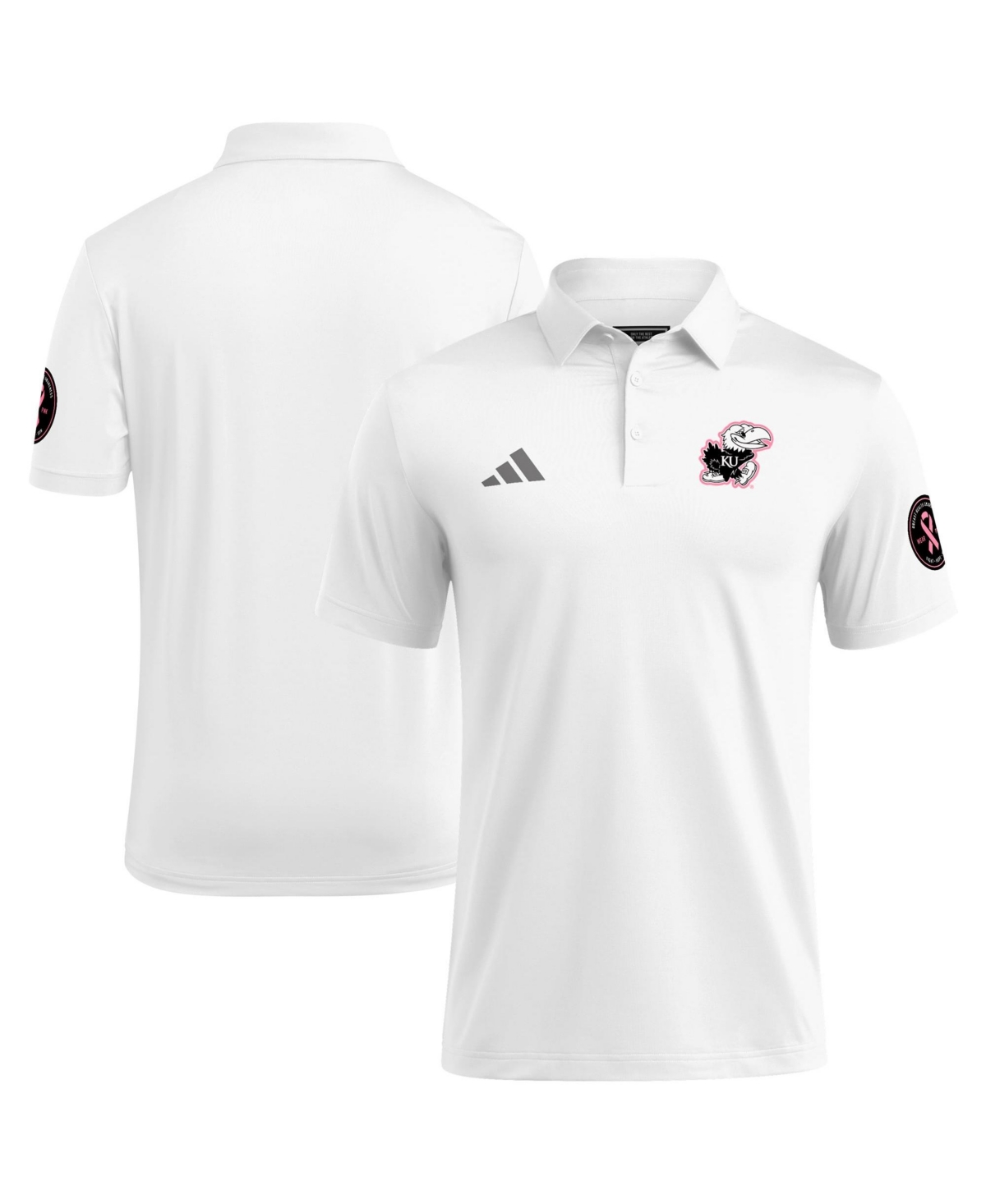 adidas Men's White Kansas Jayhawks Wear Pink Breast Cancer Awareness Polo Shirt - White