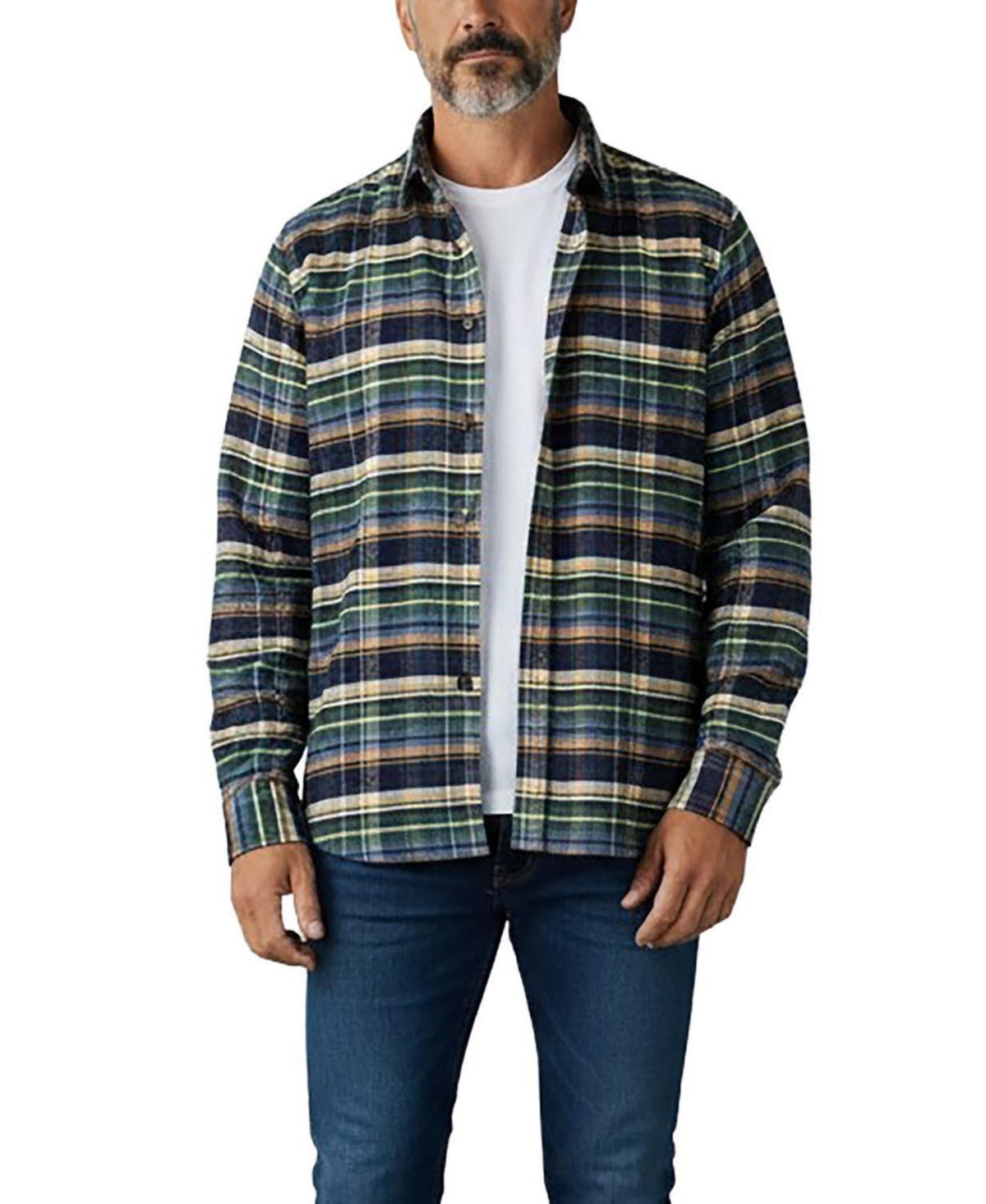 Hope & Henry Men's Organic Long Sleeve Flannel Button Down Shirt - Navy cottage plaid