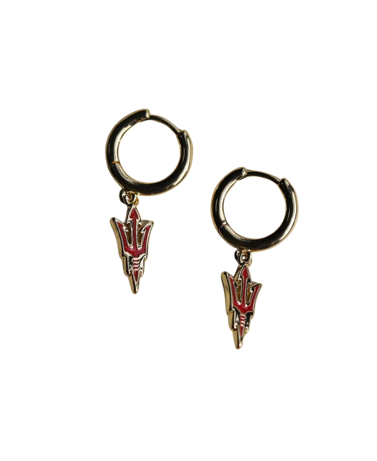 Nickel & Suede Women's Arizona State University Gold-Plated Brass Enamel Pitchfork Huggie Earrings - Gold