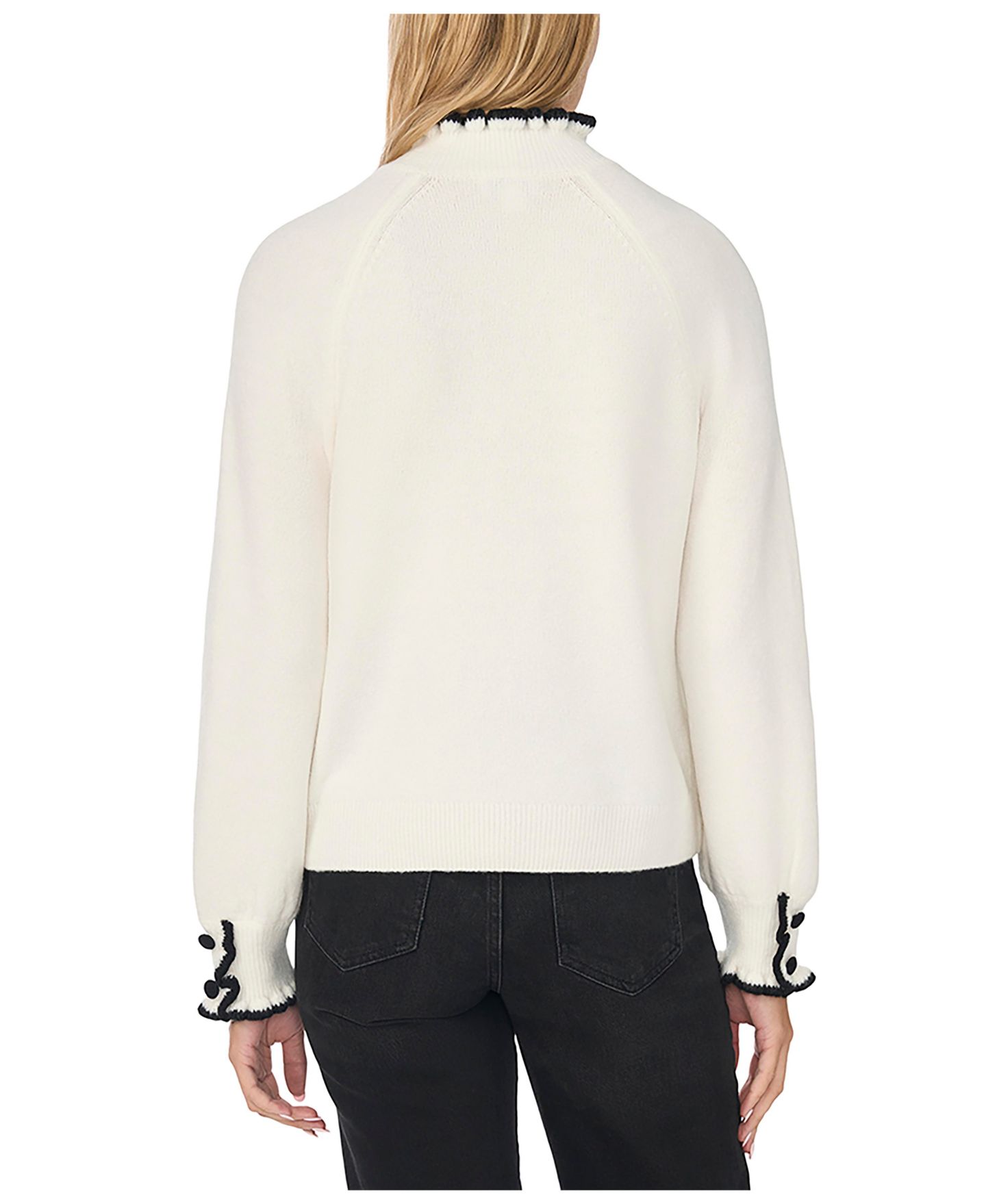 Женский свитер CeCe Tipped Ruffle Mock Neck, цвет: Состаренный белый — фото 3