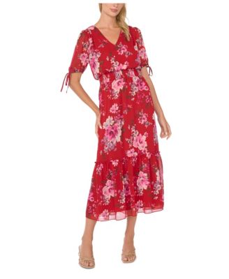 Women's V-Neck Short-Sleeve Smocked-Waist Dress