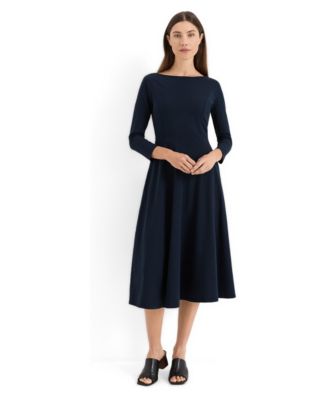 Women's 3/4-Sleeve Boat Neck Fit & Flare Dress