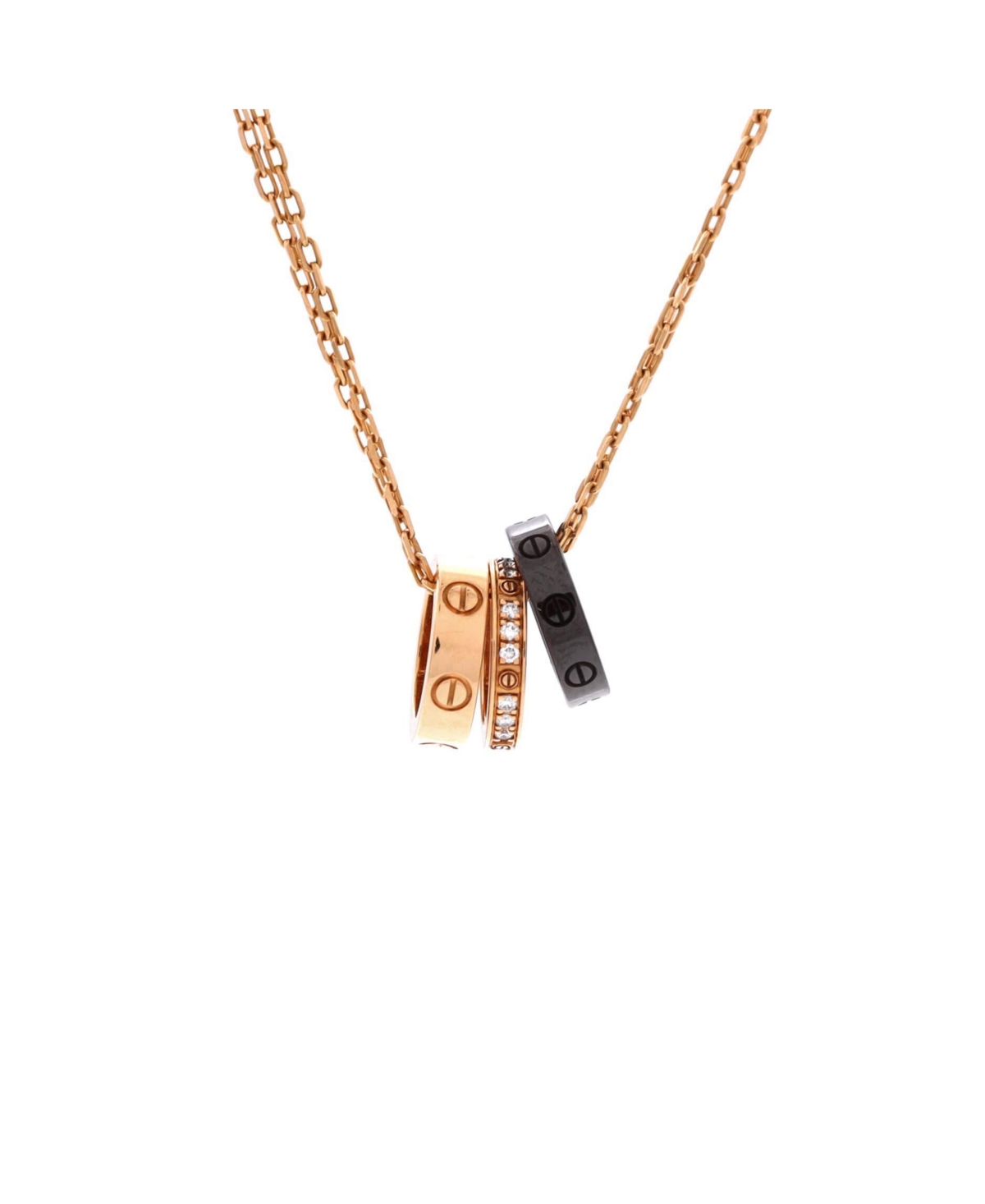 Pre-Owned Cartier Love 3 Ring Pendant Necklace - 18k rose gold