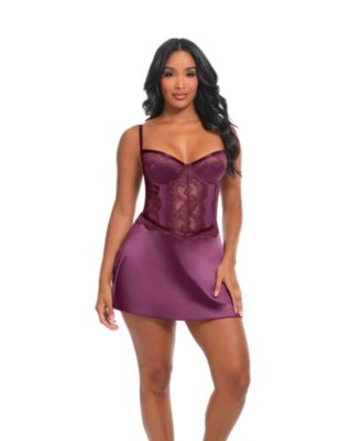 Women's Bonnie Satin and Lace Babydoll