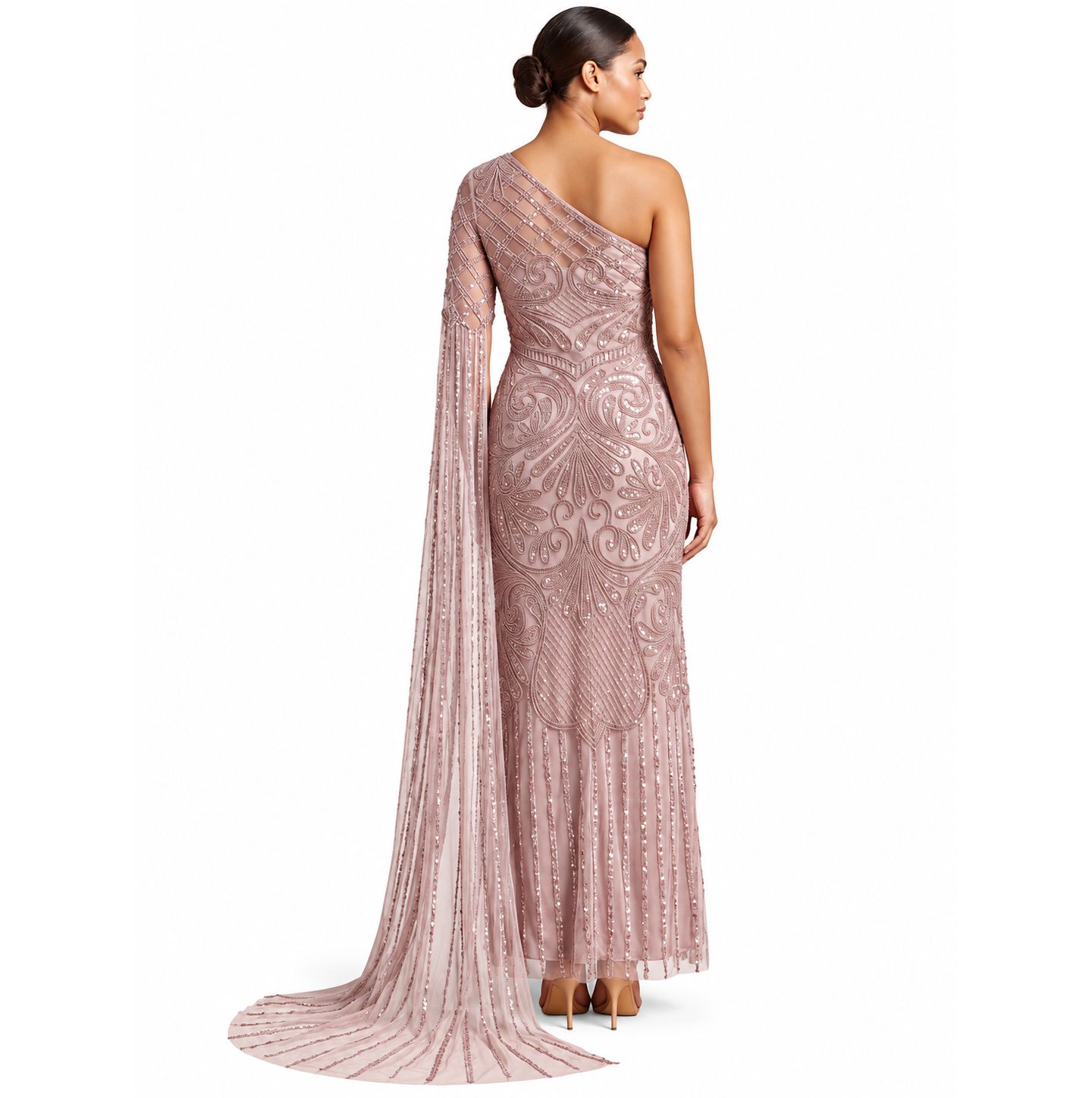 Женское платье Lara One Sleeve Beaded Gown, цвет: Пудровый — фото 2