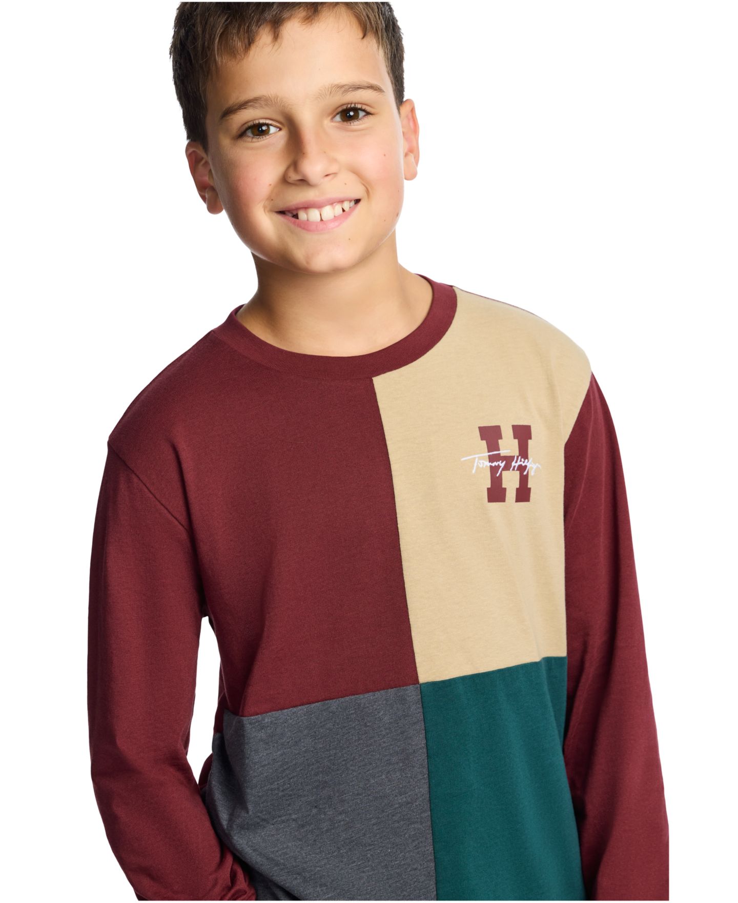 Футболка Tommy Hilfiger Quad Pieced Long-Sleeve Graphic Colorblock для мальчиков, цвет: Zinfandel — фото 4