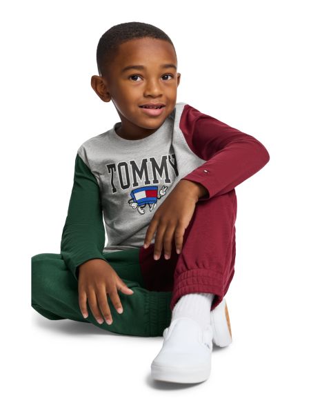 Детский лонгслив Tommy Hilfiger Mascot с объёмным принтом, 2T-7, цвет: Серый меланжевый