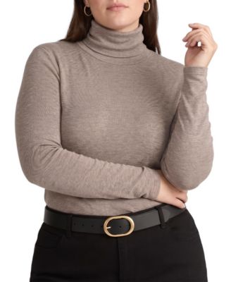 Plus Size Fine-Rib Striped Turtleneck