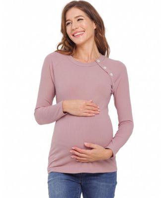 Women's Round-Neck Button-Detail Long-Sleeve Top