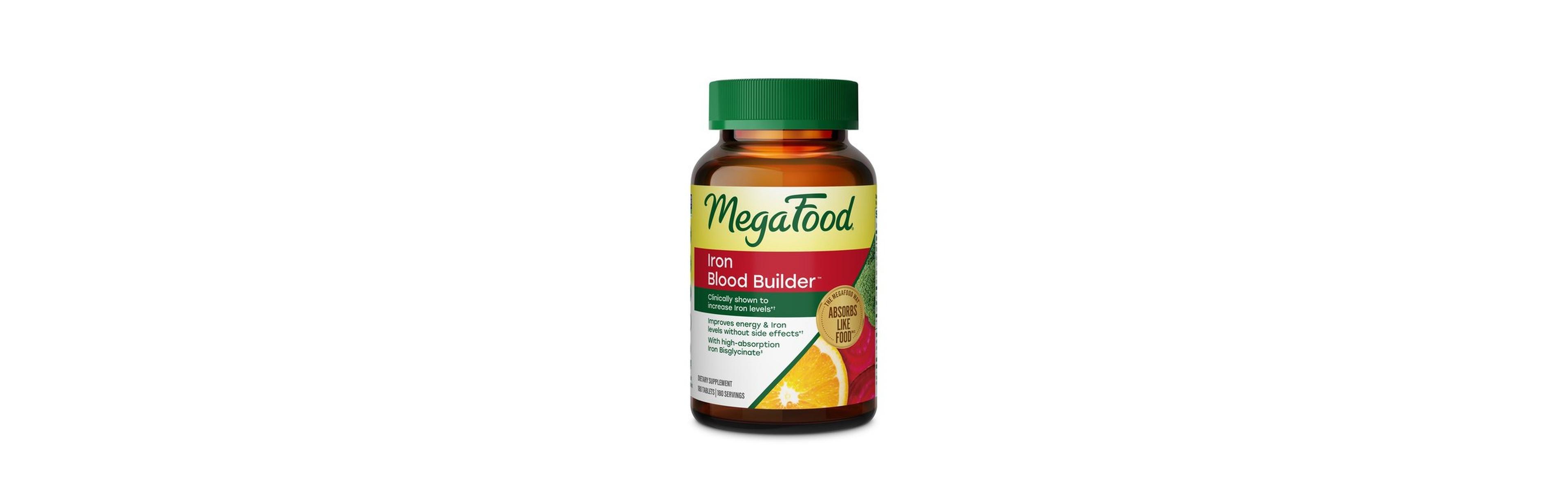 MegaFood Blood Builder Iron Supplement for Women and Men with Vitamin C, B12 and Folic Acid, 180 Ct