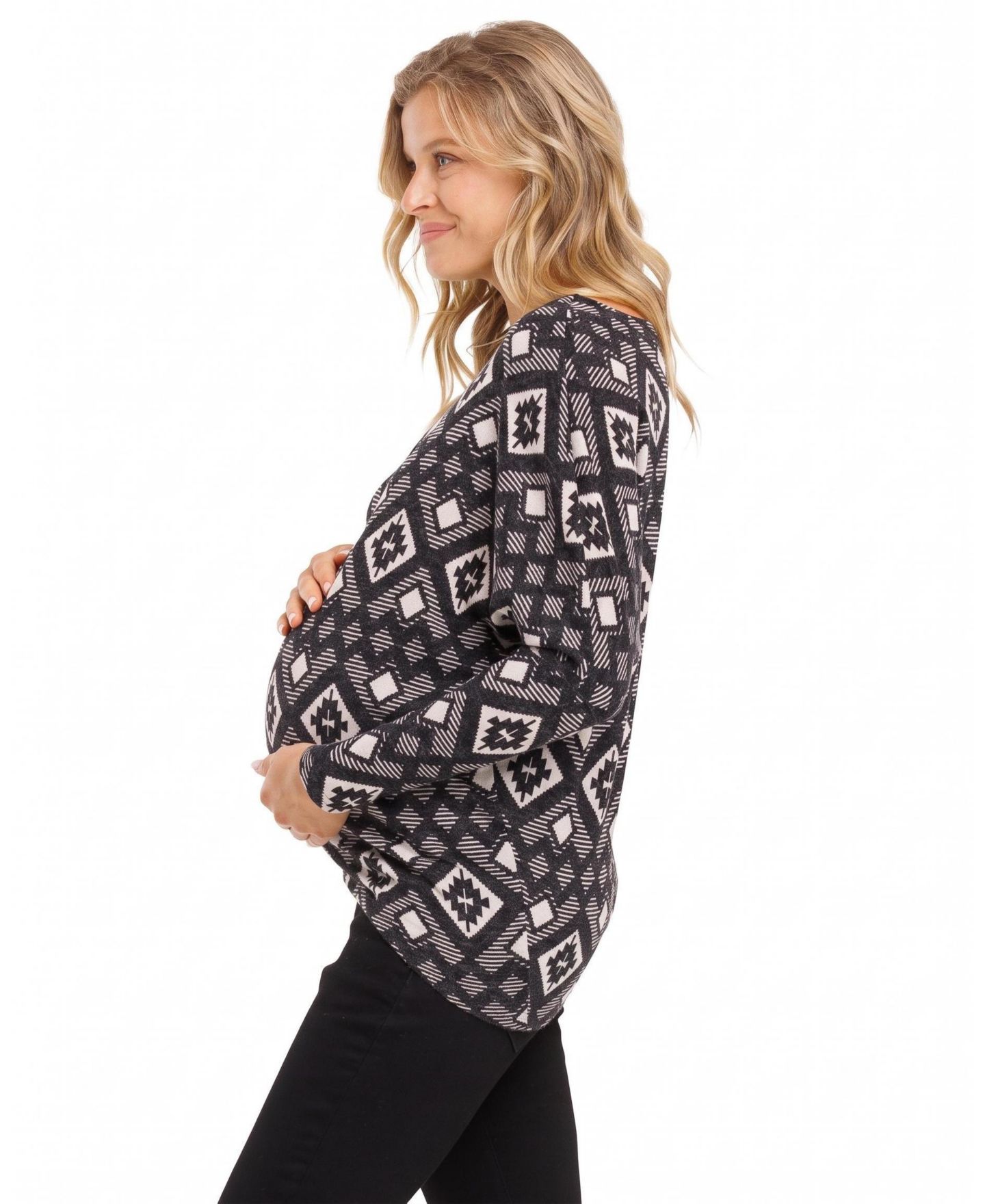 Женский топ Hello Miz Maternity Dolman Long-Sleeve Geometric Rib-Knit Top, цвет: Чёрный — фото 2