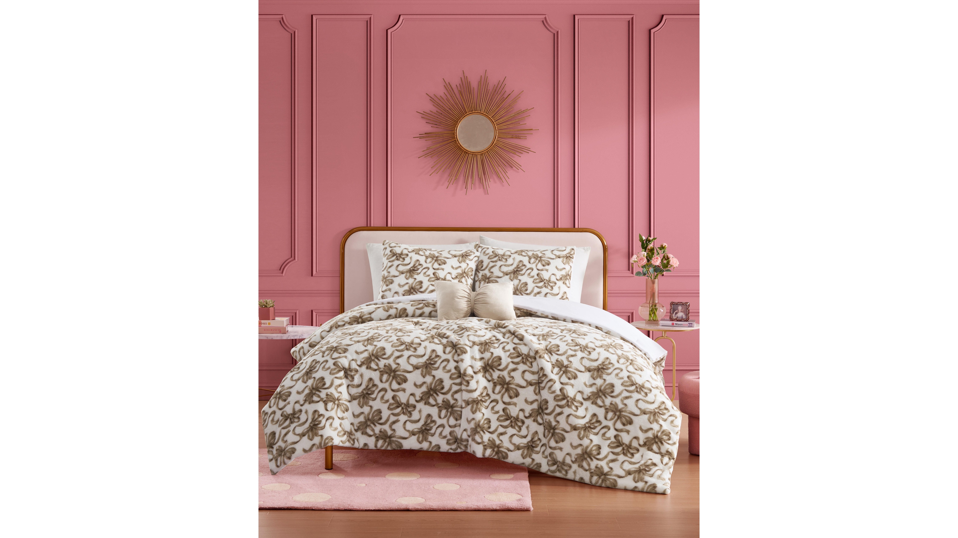 Betsey Johnson Ballet Bows Faux Fur 4-Piece Comforter Set, Full/Queen