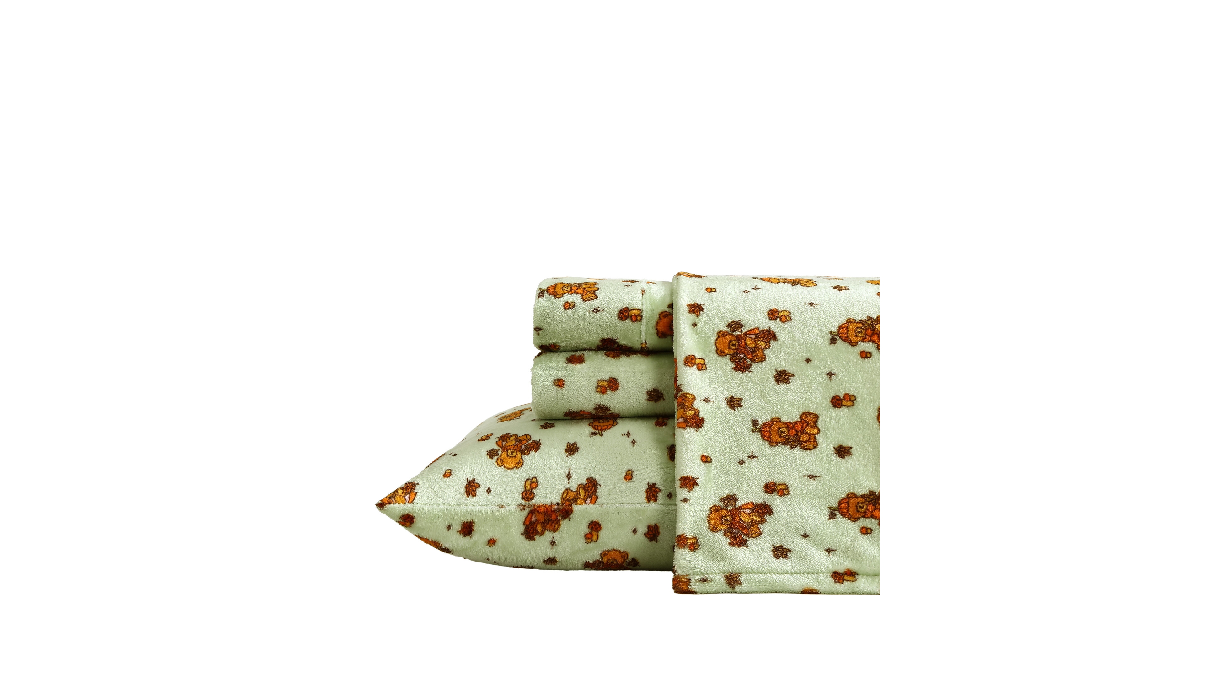 Betsey Johnson Autumn Teddies Printed Plush Velvet 3-Piece Sheet Set, Twin